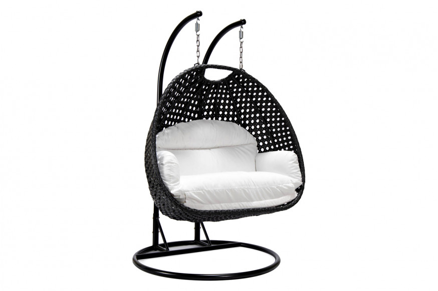 LeisureMod™ Mendoza Charcoal Wicker Hanging 2 Person Egg Swing Chair - White