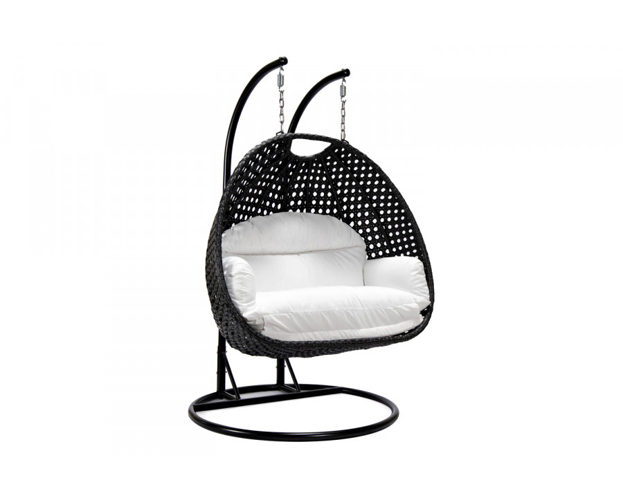 LeisureMod Mendoza Charcoal Wicker Hanging 2 Person Egg Swing Chair - White