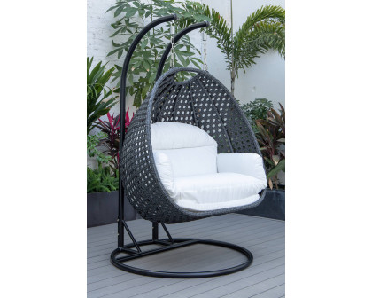 LeisureMod™ Mendoza Charcoal Wicker Hanging 2 Person Egg Swing Chair - White