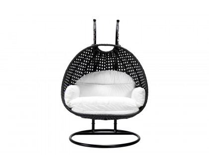 LeisureMod™ Mendoza Charcoal Wicker Hanging 2 Person Egg Swing Chair - White