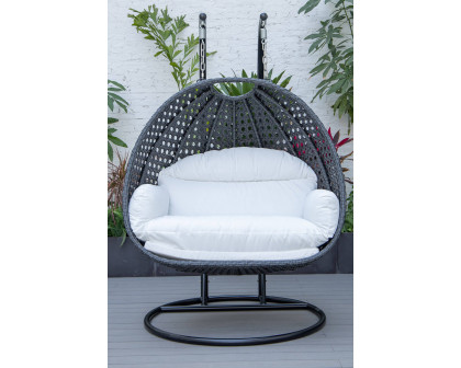 LeisureMod™ Mendoza Charcoal Wicker Hanging 2 Person Egg Swing Chair - White