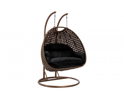 LeisureMod Mendoza Light Brown Wicker Hanging 2 Person Egg Swing Chair