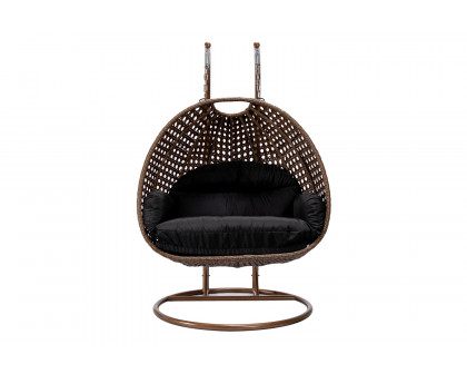 LeisureMod Mendoza Dark Brown Wicker Hanging 2 Person Egg Swing Chair - Black