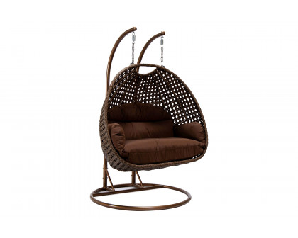 LeisureMod Mendoza Light Brown Wicker Hanging 2 Person Egg Swing Chair