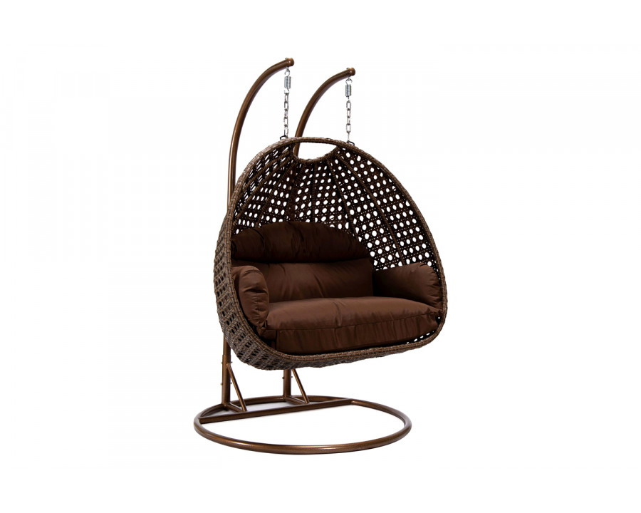 LeisureMod Mendoza Dark Brown Wicker Hanging 2 Person Egg Swing Chair - Brown