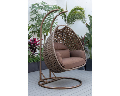 LeisureMod Mendoza Dark Brown Wicker Hanging 2 Person Egg Swing Chair - Brown