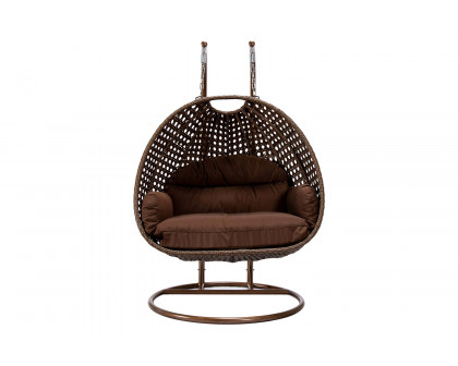 LeisureMod Mendoza Dark Brown Wicker Hanging 2 Person Egg Swing Chair - Brown