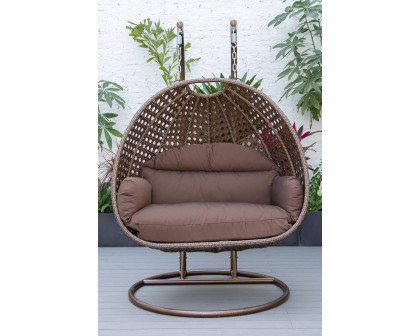 LeisureMod Mendoza Dark Brown Wicker Hanging 2 Person Egg Swing Chair - Brown