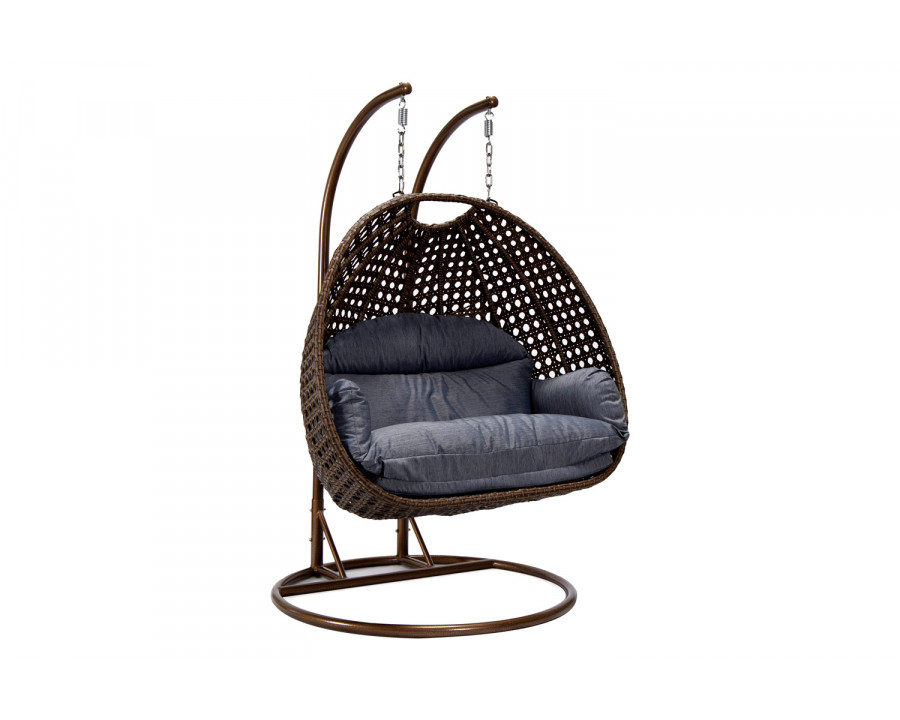 LeisureMod Mendoza Dark Brown Wicker Hanging 2 Person Egg Swing Chair - Charcoal