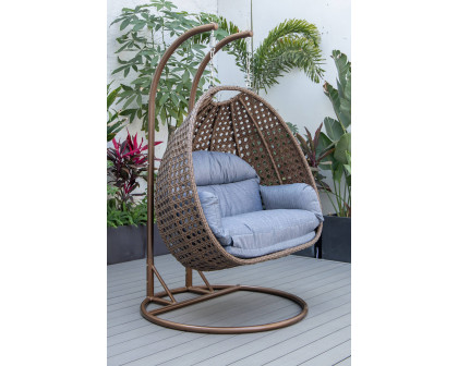 LeisureMod Mendoza Dark Brown Wicker Hanging 2 Person Egg Swing Chair - Charcoal