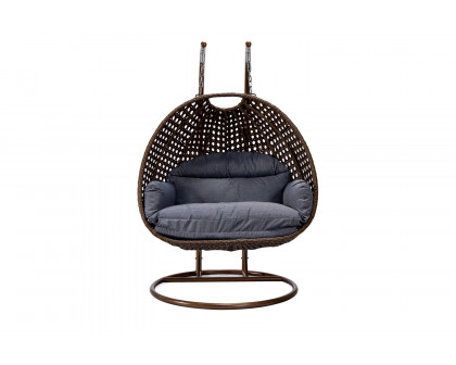 LeisureMod Mendoza Dark Brown Wicker Hanging 2 Person Egg Swing Chair - Charcoal