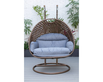 LeisureMod Mendoza Dark Brown Wicker Hanging 2 Person Egg Swing Chair - Charcoal