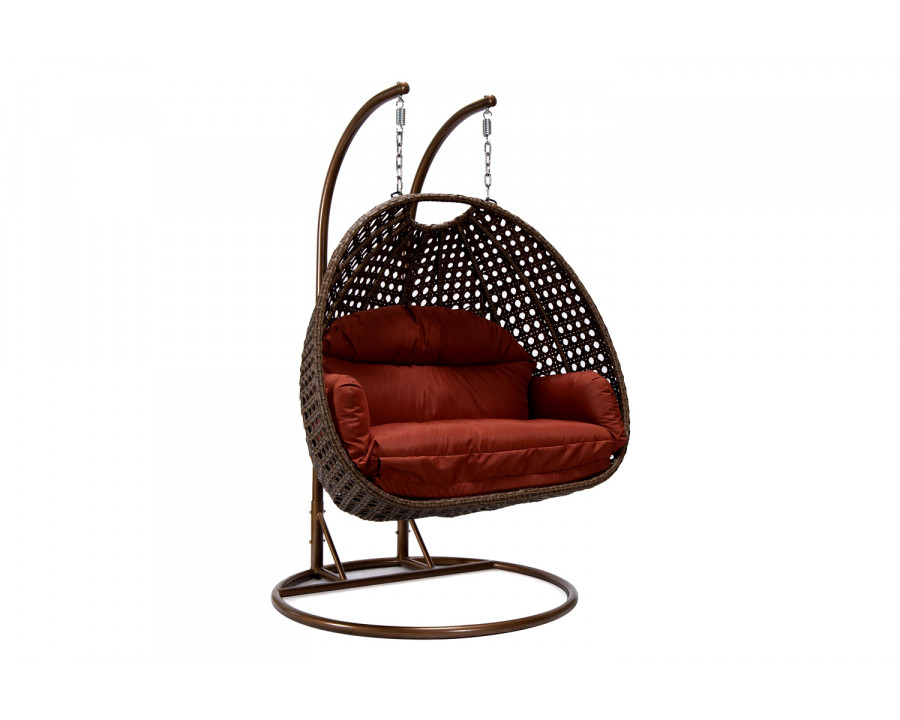 LeisureMod Mendoza Dark Brown Wicker Hanging 2 Person Egg Swing Chair - Cherry