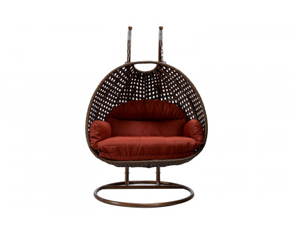 LeisureMod Mendoza Dark Brown Wicker Hanging 2 Person Egg Swing Chair - Cherry