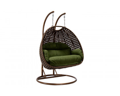 LeisureMod Mendoza Light Brown Wicker Hanging 2 Person Egg Swing Chair