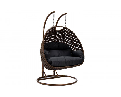 LeisureMod Mendoza Light Brown Wicker Hanging 2 Person Egg Swing Chair