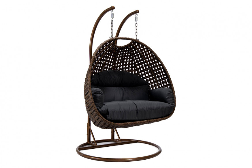 LeisureMod™ Mendoza Dark Brown Wicker Hanging 2 Person Egg Swing Chair - Dark Gray