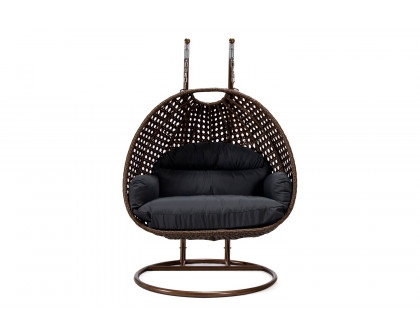 LeisureMod™ Mendoza Dark Brown Wicker Hanging 2 Person Egg Swing Chair - Dark Gray