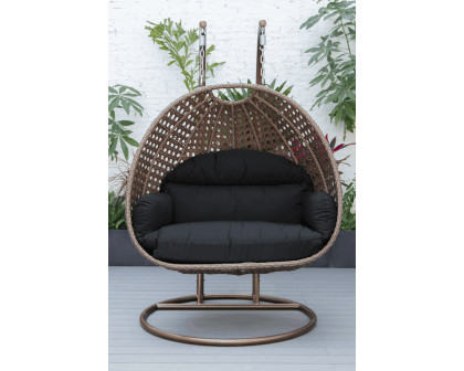 LeisureMod™ Mendoza Dark Brown Wicker Hanging 2 Person Egg Swing Chair - Dark Gray