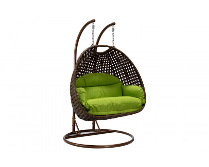 LeisureMod Mendoza Light Brown Wicker Hanging 2 Person Egg Swing Chair