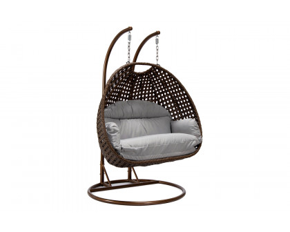 LeisureMod Mendoza Light Brown Wicker Hanging 2 Person Egg Swing Chair