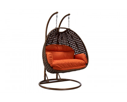 LeisureMod Mendoza Light Brown Wicker Hanging 2 Person Egg Swing Chair