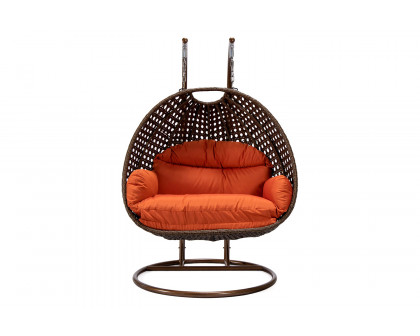 LeisureMod Mendoza Dark Brown Wicker Hanging 2 Person Egg Swing Chair - Orange