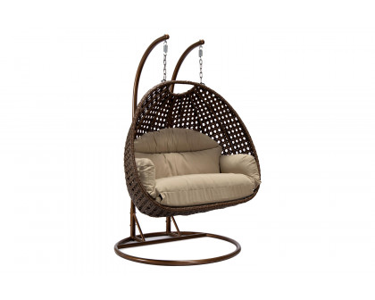 LeisureMod Mendoza Light Brown Wicker Hanging 2 Person Egg Swing Chair