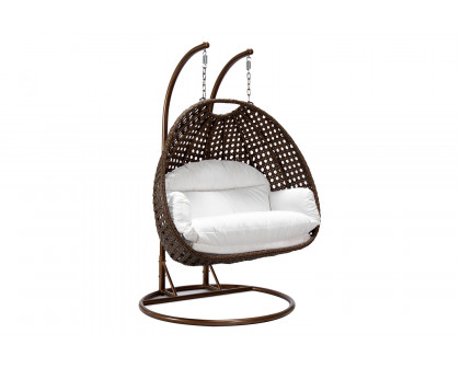 LeisureMod Mendoza Light Brown Wicker Hanging 2 Person Egg Swing Chair