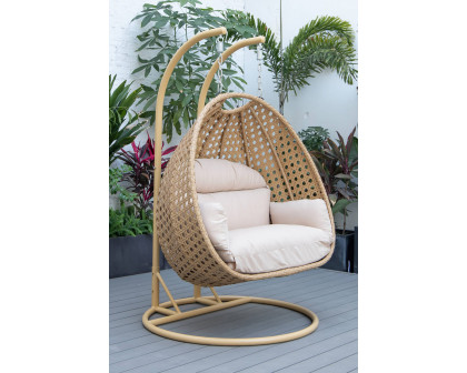 LeisureMod Mendoza Light Brown Wicker Hanging 2 Person Egg Swing Chair - Beige