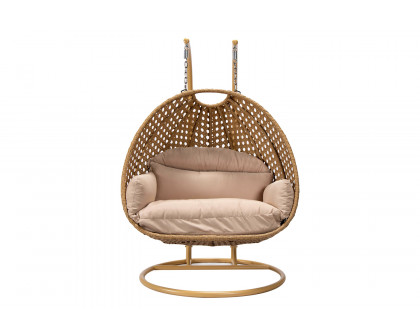 LeisureMod Mendoza Light Brown Wicker Hanging 2 Person Egg Swing Chair - Beige