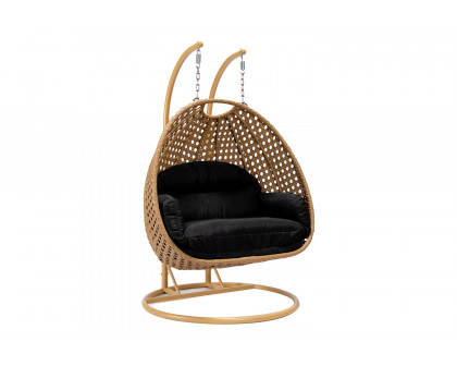 LeisureMod Mendoza Light Brown Wicker Hanging 2 Person Egg Swing Chair