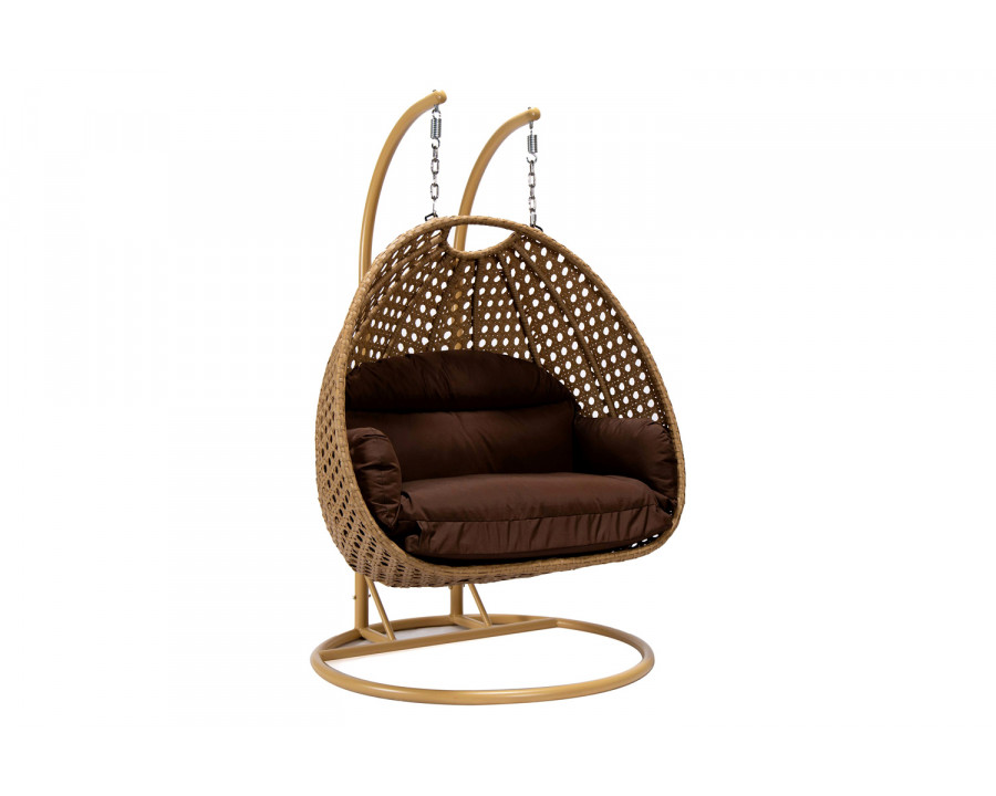 LeisureMod Mendoza Light Brown Wicker Hanging 2 Person Egg Swing Chair - Brown