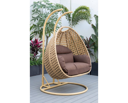 LeisureMod Mendoza Light Brown Wicker Hanging 2 Person Egg Swing Chair - Brown