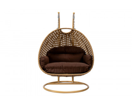 LeisureMod Mendoza Light Brown Wicker Hanging 2 Person Egg Swing Chair - Brown