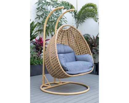 LeisureMod Mendoza Light Brown Wicker Hanging 2 Person Egg Swing Chair - Charcoal