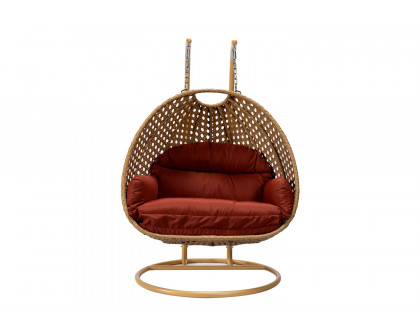 LeisureMod Mendoza Light Brown Wicker Hanging 2 Person Egg Swing Chair - Cherry