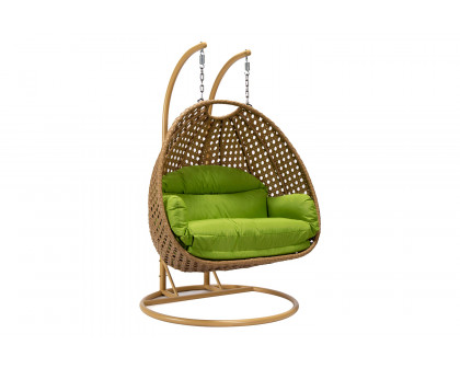 LeisureMod Mendoza Light Brown Wicker Hanging 2 Person Egg Swing Chair