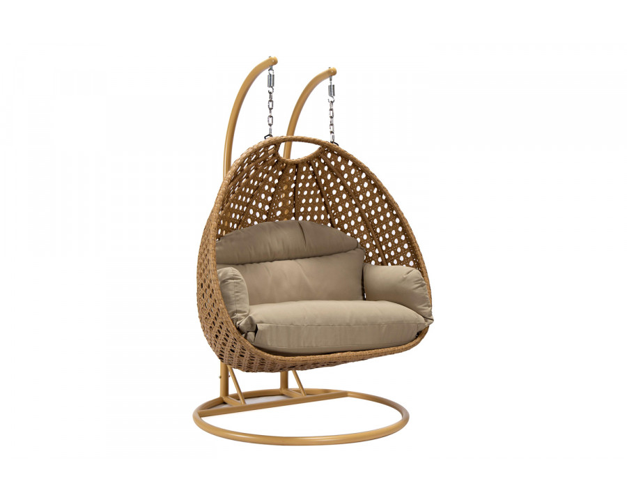 LeisureMod Mendoza Light Brown Wicker Hanging 2 Person Egg Swing Chair - Taupe