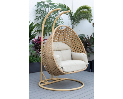 LeisureMod Mendoza Light Brown Wicker Hanging 2 Person Egg Swing Chair - Taupe