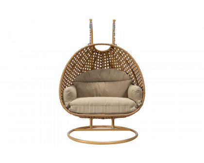 LeisureMod Mendoza Light Brown Wicker Hanging 2 Person Egg Swing Chair - Taupe