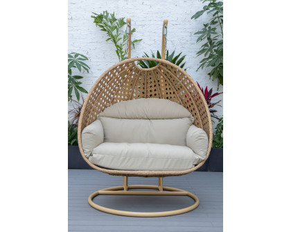 LeisureMod Mendoza Light Brown Wicker Hanging 2 Person Egg Swing Chair - Taupe