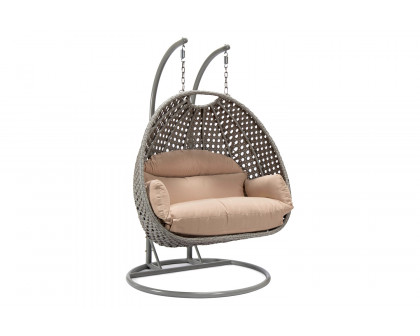 LeisureMod Mendoza Light Brown Wicker Hanging 2 Person Egg Swing Chair