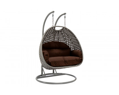 LeisureMod Mendoza Light Brown Wicker Hanging 2 Person Egg Swing Chair