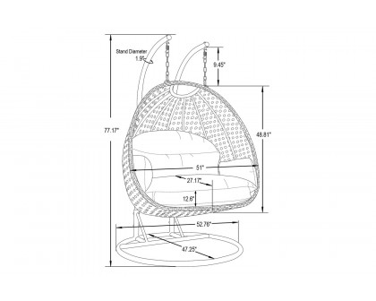 LeisureMod Mendoza Light Gray Wicker Hanging 2 Person Egg Swing Chair with Cushions - Dark Green