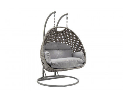 LeisureMod Mendoza Light Brown Wicker Hanging 2 Person Egg Swing Chair