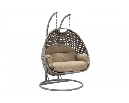 LeisureMod Mendoza Light Brown Wicker Hanging 2 Person Egg Swing Chair