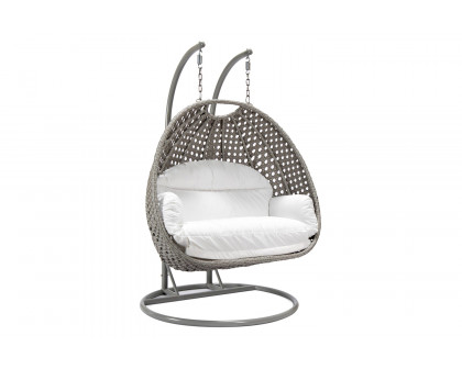 LeisureMod Mendoza Light Brown Wicker Hanging 2 Person Egg Swing Chair