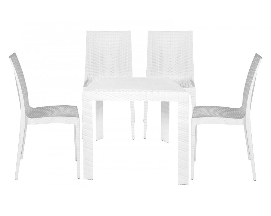 LeisureMod Mace Mid-Century 5-Piece Outdoor Dining Set - White