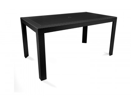 LeisureMod Mace Weave Design Outdoor Dining Table - Black